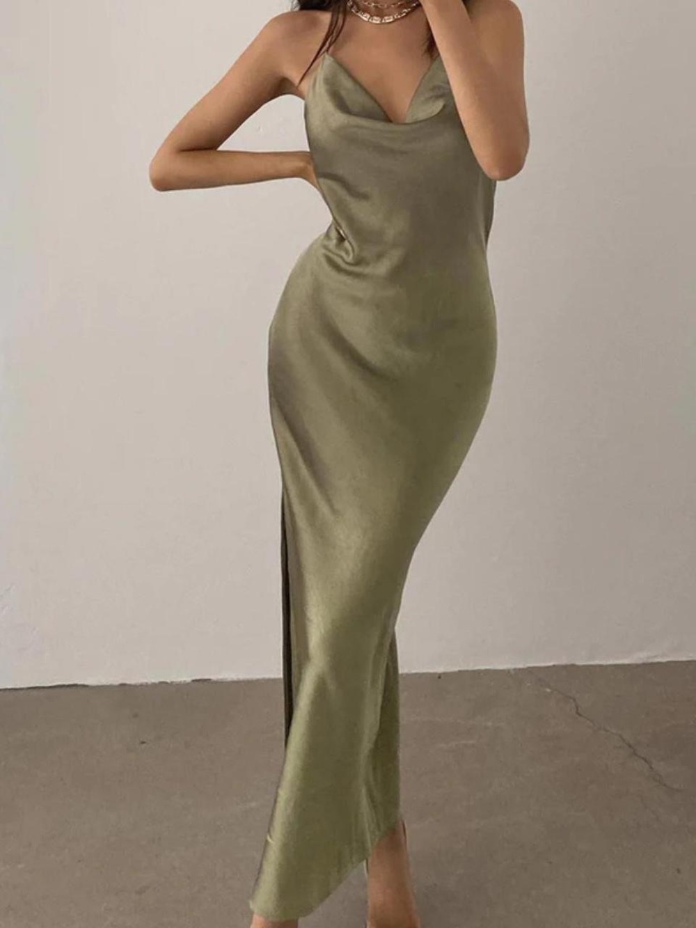 Princess Polly Olive Slip Maxi Dress with Cowl Neck